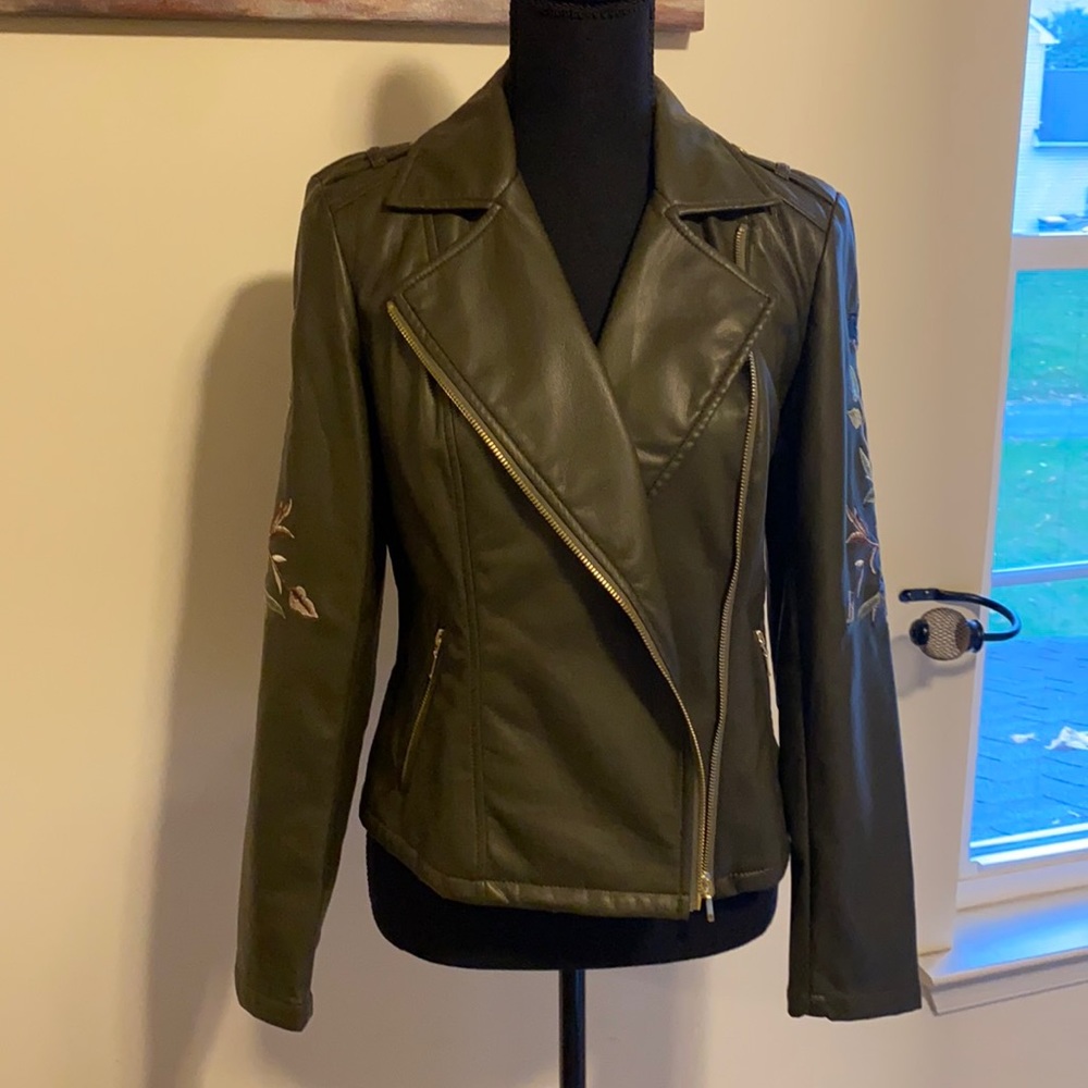 Beautiful embroidered faux leather jacket